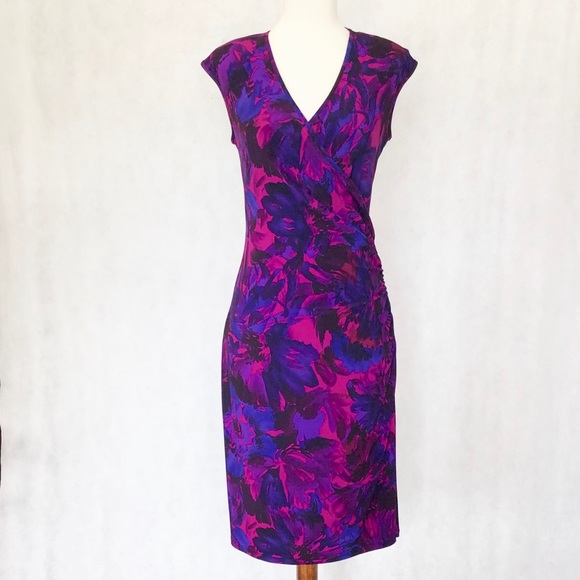 CHAPS Faux Wrap Side Ruched Sleeveless Dress - Picture 2 of 8